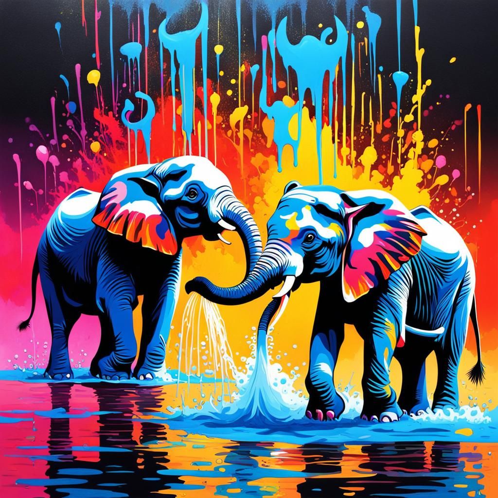 Elephants Playing: Graffiti and Splash Art