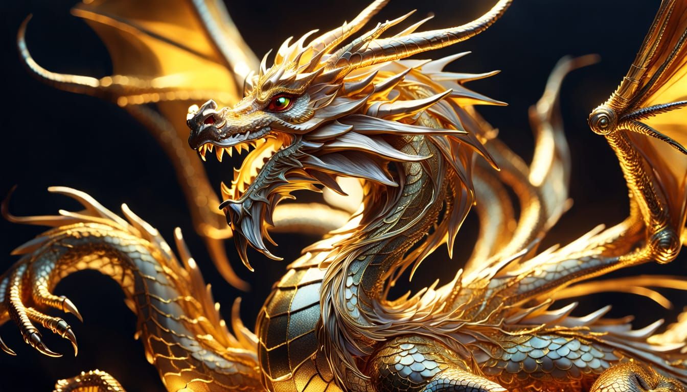 Golden Wire Dragon: A 3D Fantasy Art Sculpture