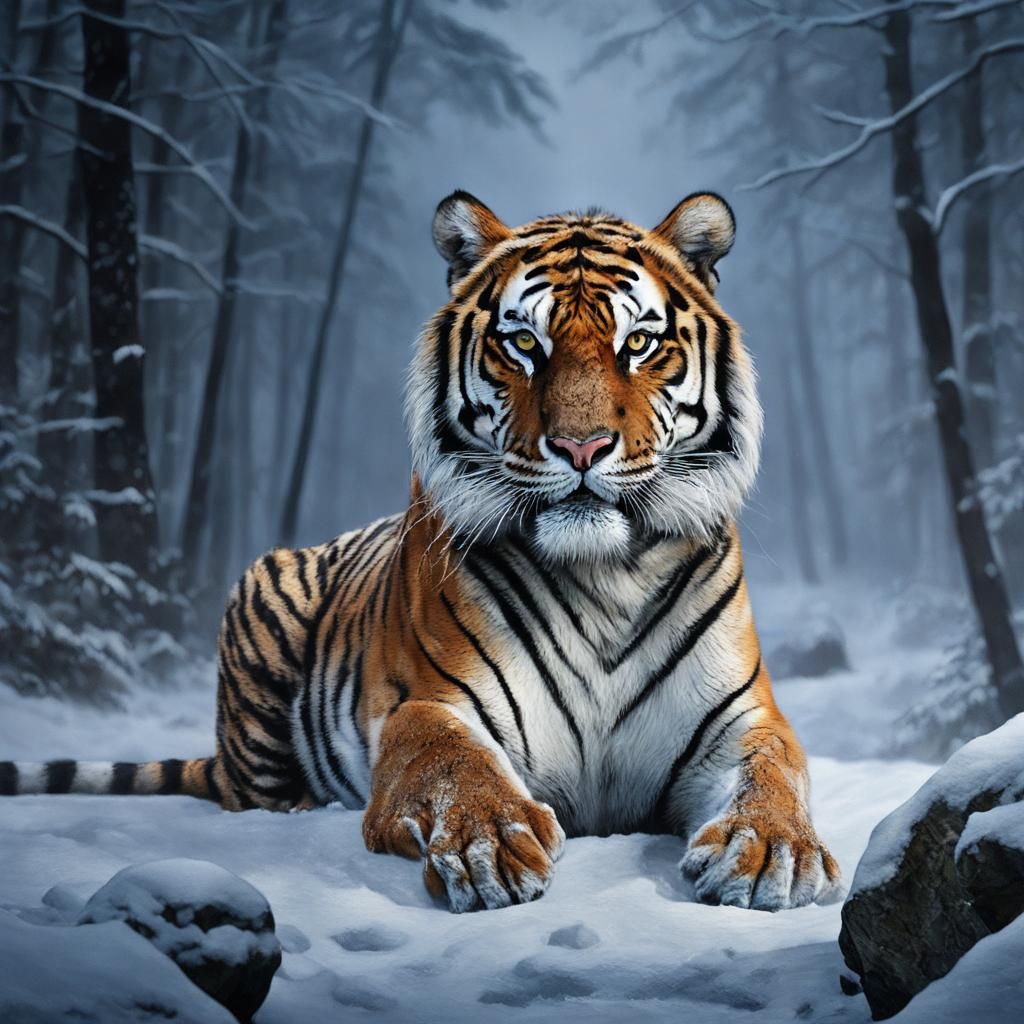 Dramatic Siberian Tiger Portrait in Gouache Style