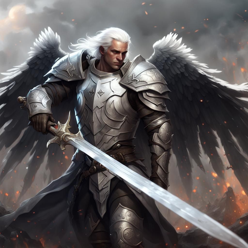 Fallen Aasimar Paladin in Detailed Matte Painting Style