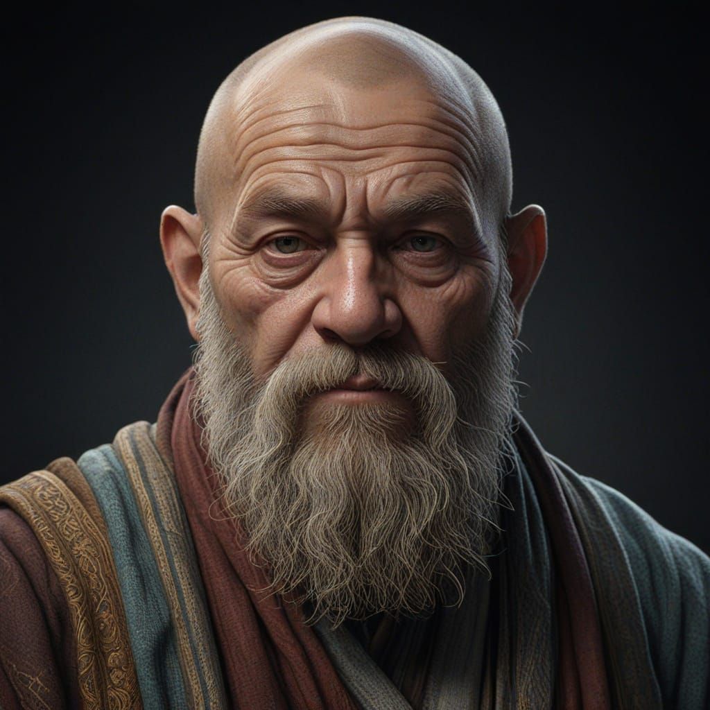 Dwarf Monk in Regal Portrait with Vibrant Colors