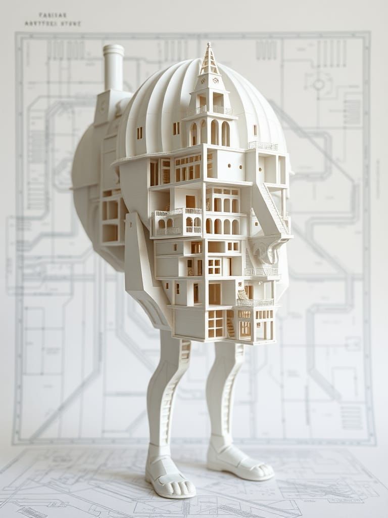 Life-Size Anthropomorphic Architectural Model With Blueprint...