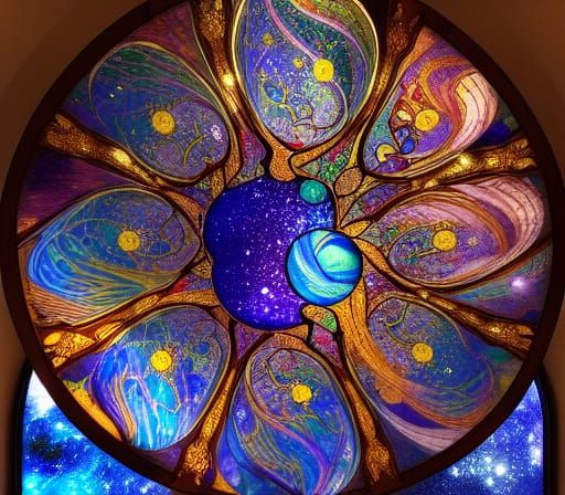 Stained Glass Planets and Galaxies in Ornamental Style