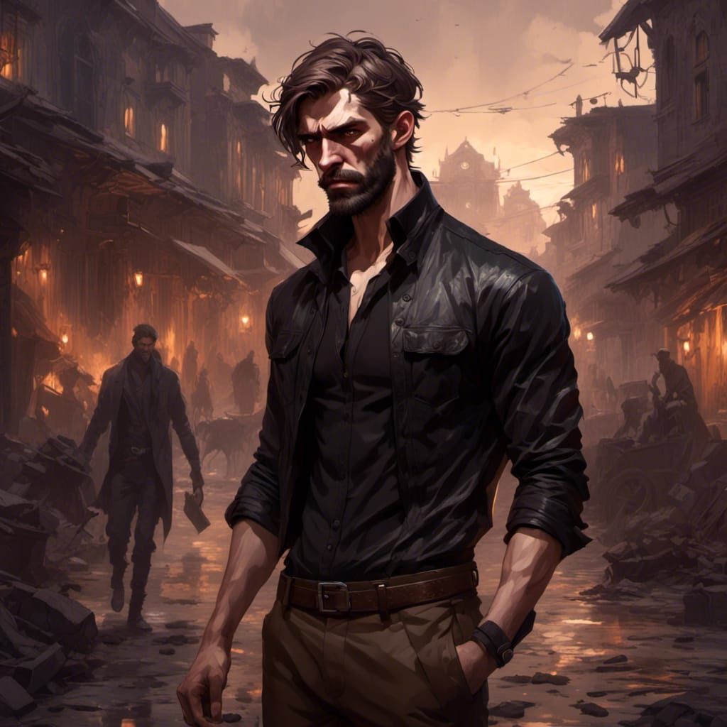 Petrified Man in Gothic City, Detailed Portrait