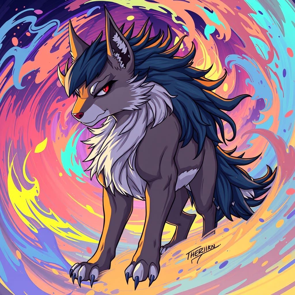 Majestic Therian in Vibrant Anime Style