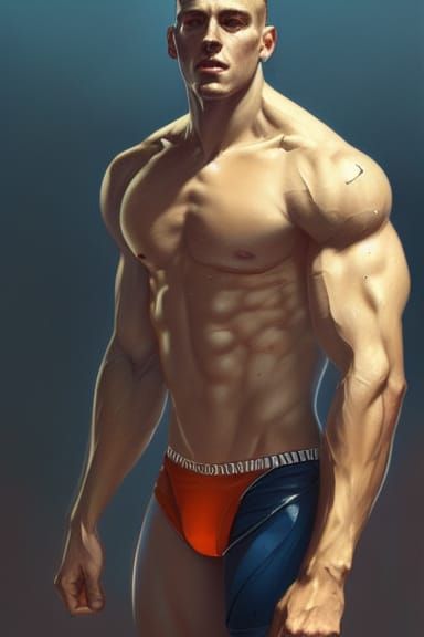 Hyperrealistic Portrait of a Male Swimmer