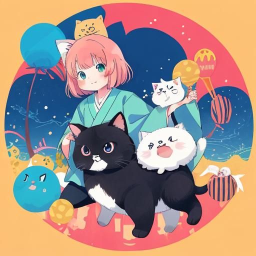 Voluptuous Anime Cat-Human in Manga Style