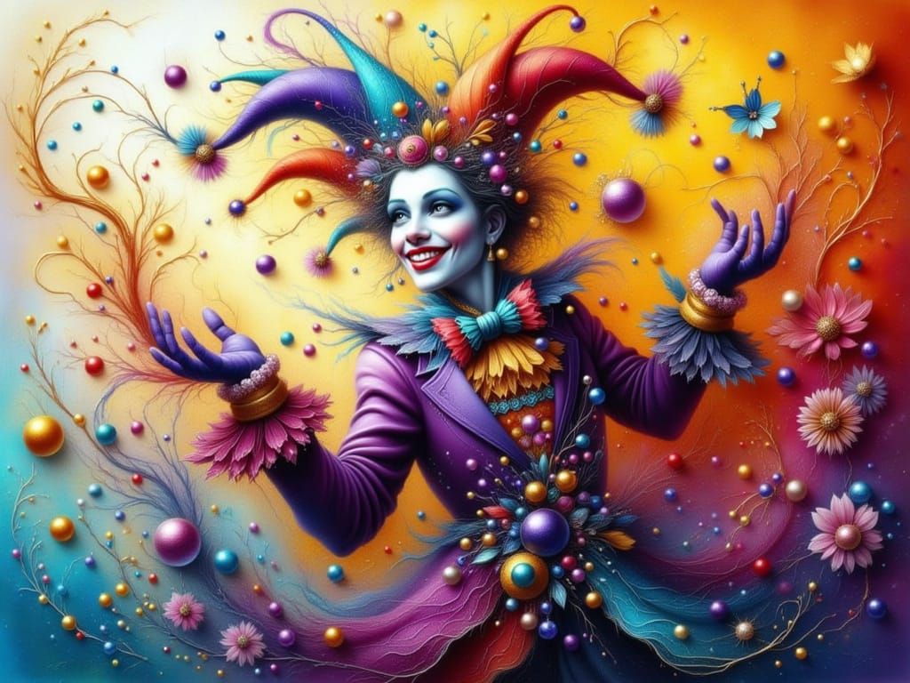 Whimsical Jester in Royal Purple and Turquoise
