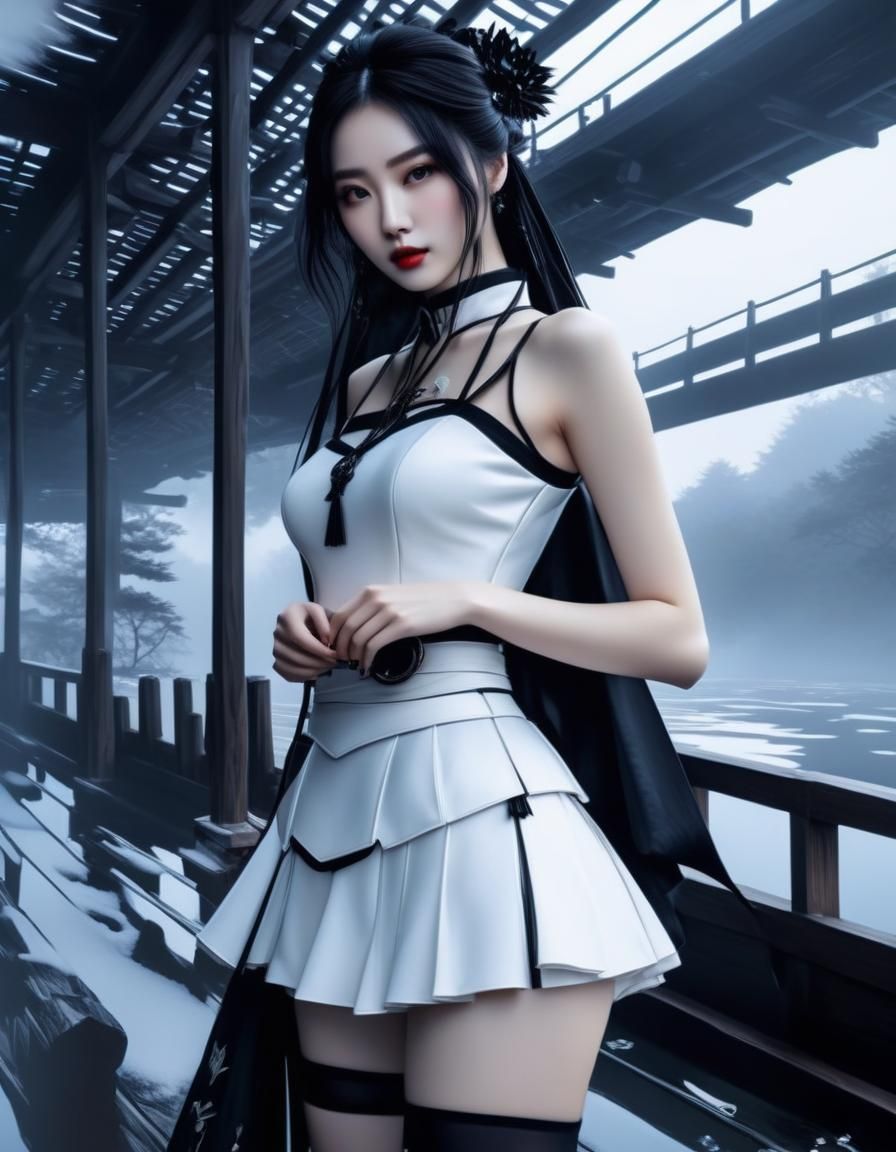 Anime Girl at Train Station in Polychromatic Style