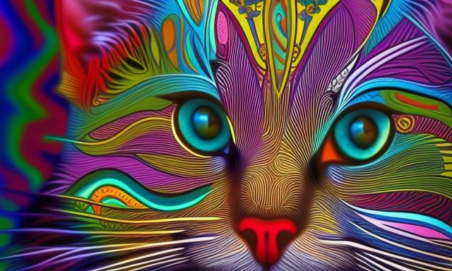 Surreal Paisley Cat Playing, Elaborate Artstation Design