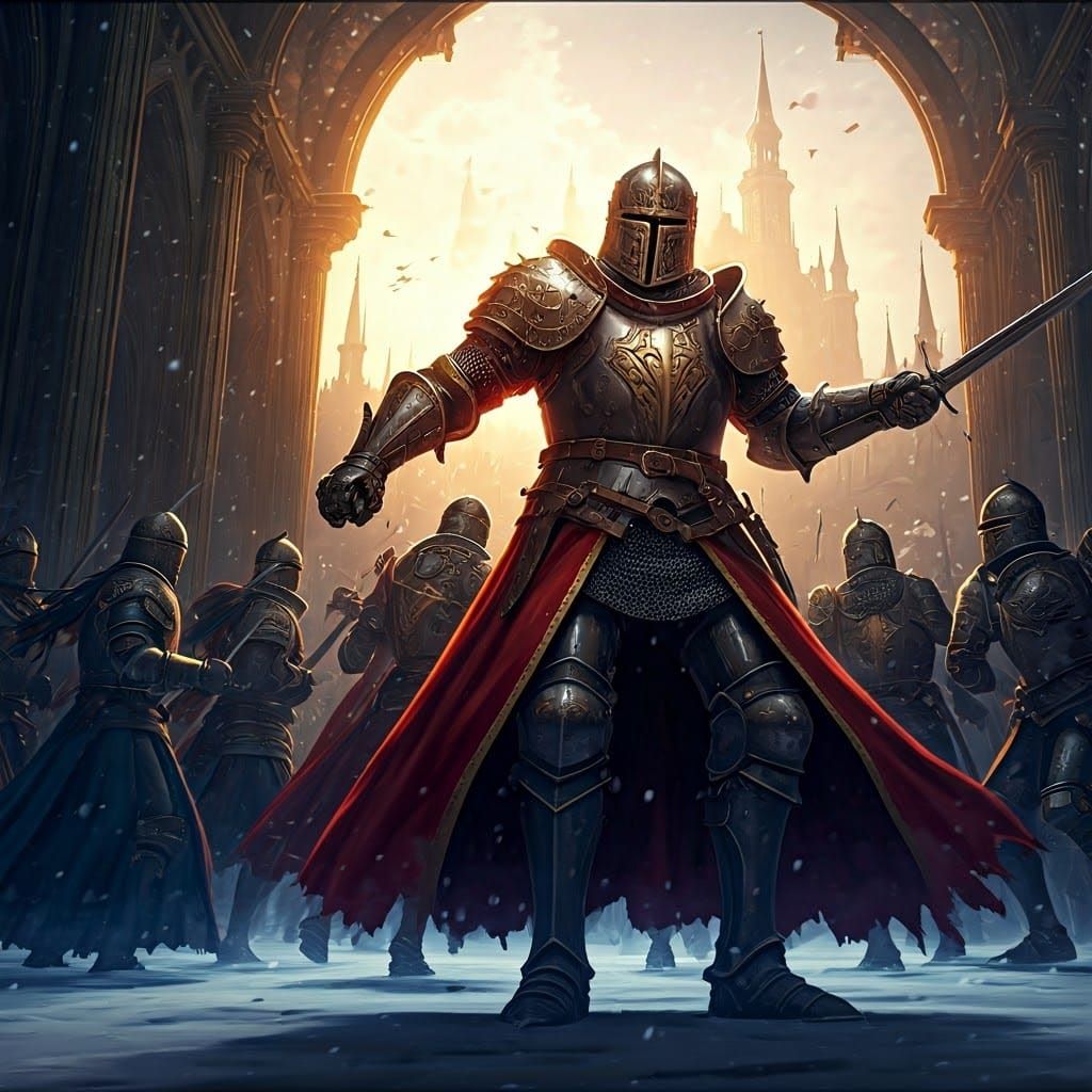 Knights Clash in Crimson and Sapphire for Their Queen's Crow...