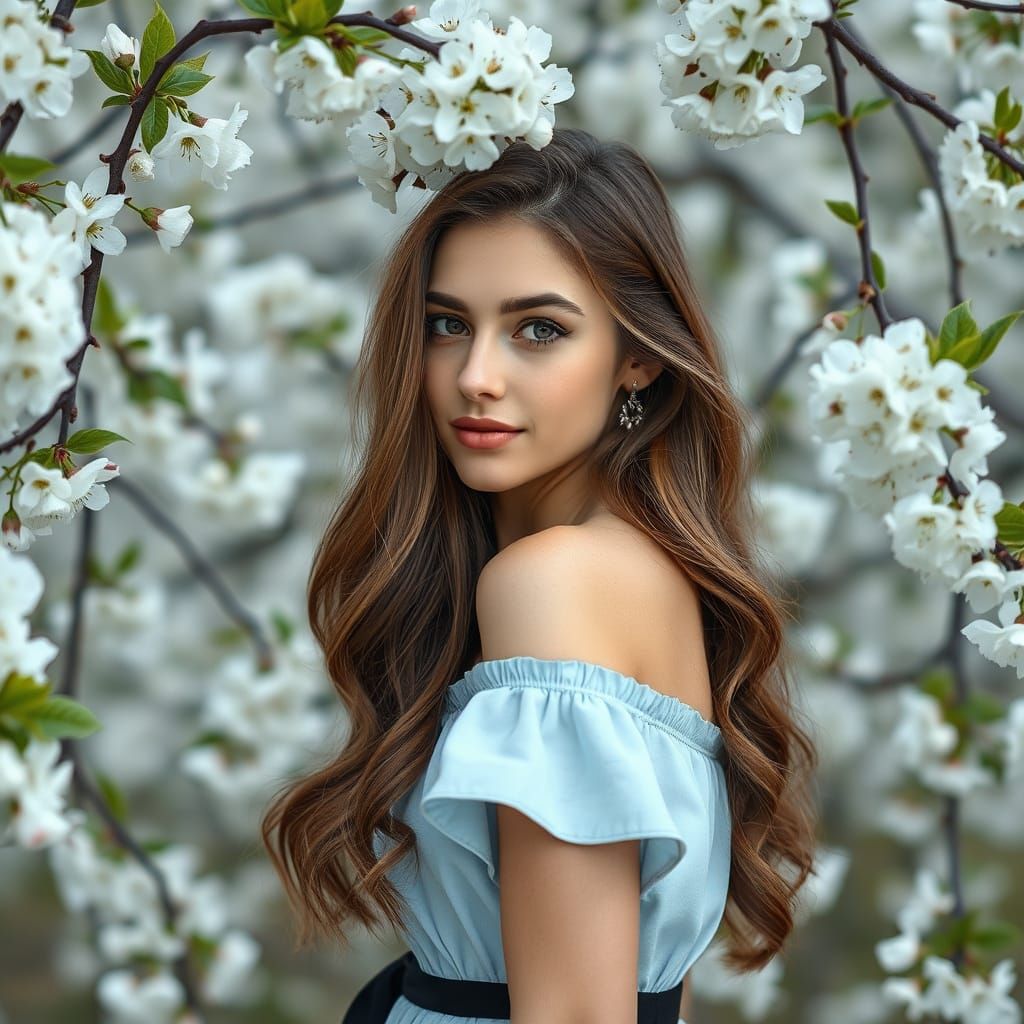 Dreamy Russian Beauty in Cherry Blossom Wonderland