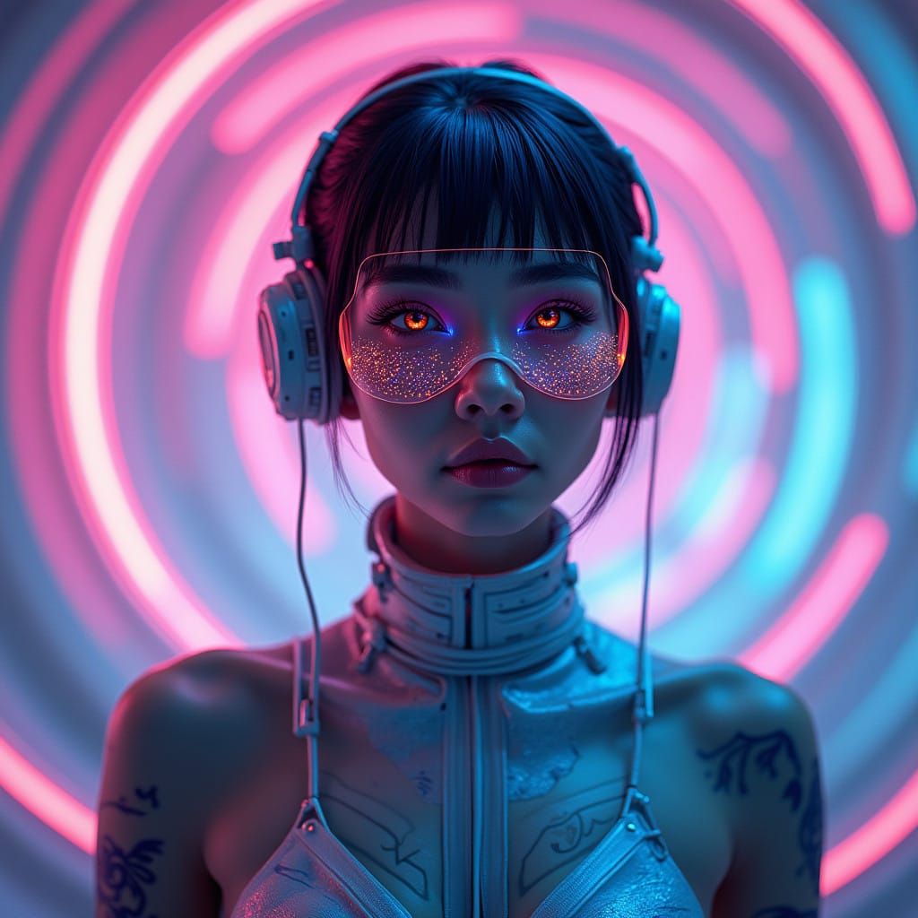 Cyberpunk Girl in Futuristic Attire with Neon Accents