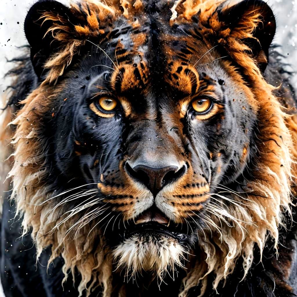 Black Panther with Lion's Mane in Shinkawa-Mayer Style