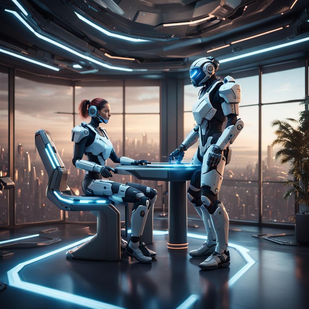 Cyborg Couple in Futuristic Home: 3D Game Art