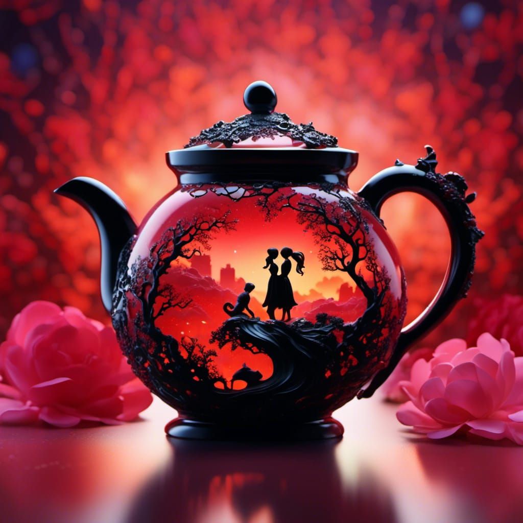 Romantic Silhouette Teapot in Hyperrealistic Style