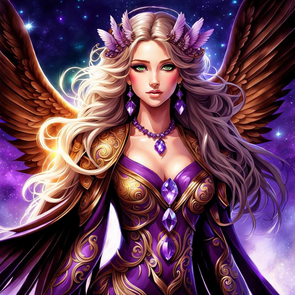 Adorable Angel with Violet Crystal Necklace