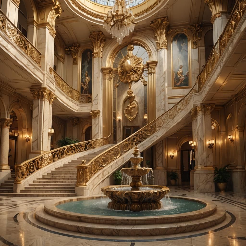 Majestic Waterfall Cascades Down Art Deco Palace