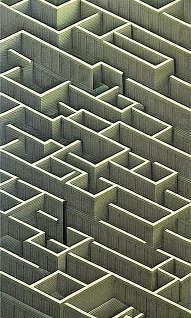Geometric Staircase Illusion in Lithograph Style