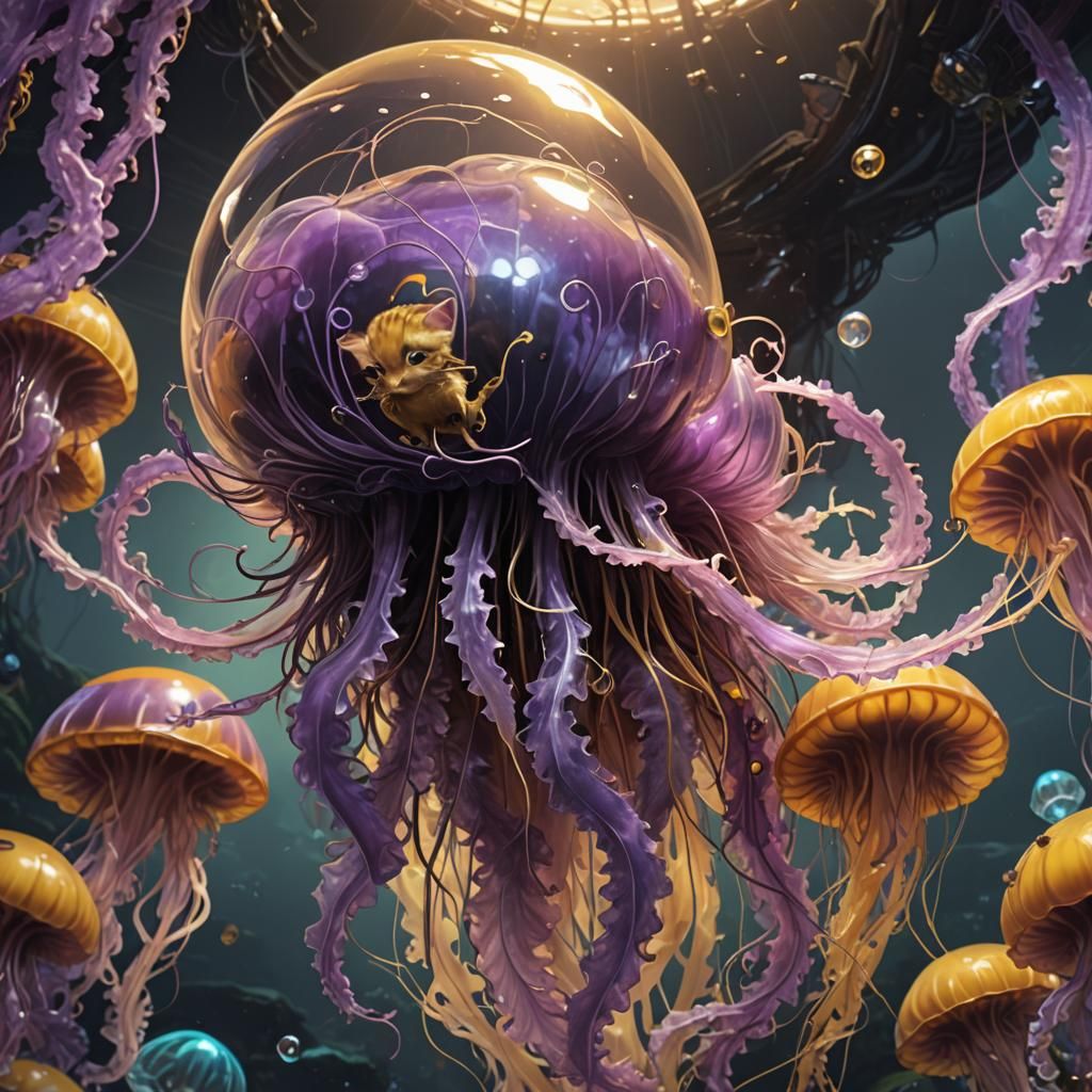Kitten Jellyfish Hybrid in Dark Fantasy Style