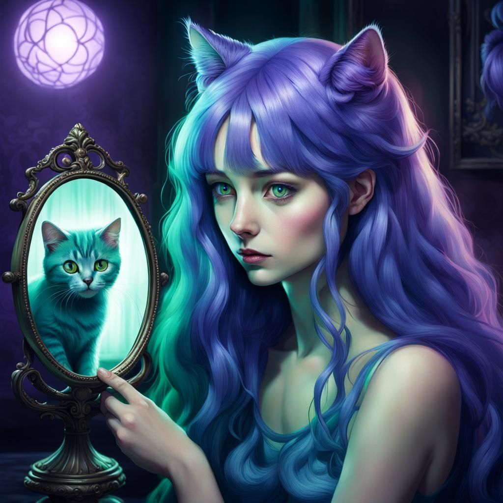 Woman with Green Eyes and Blue Hair