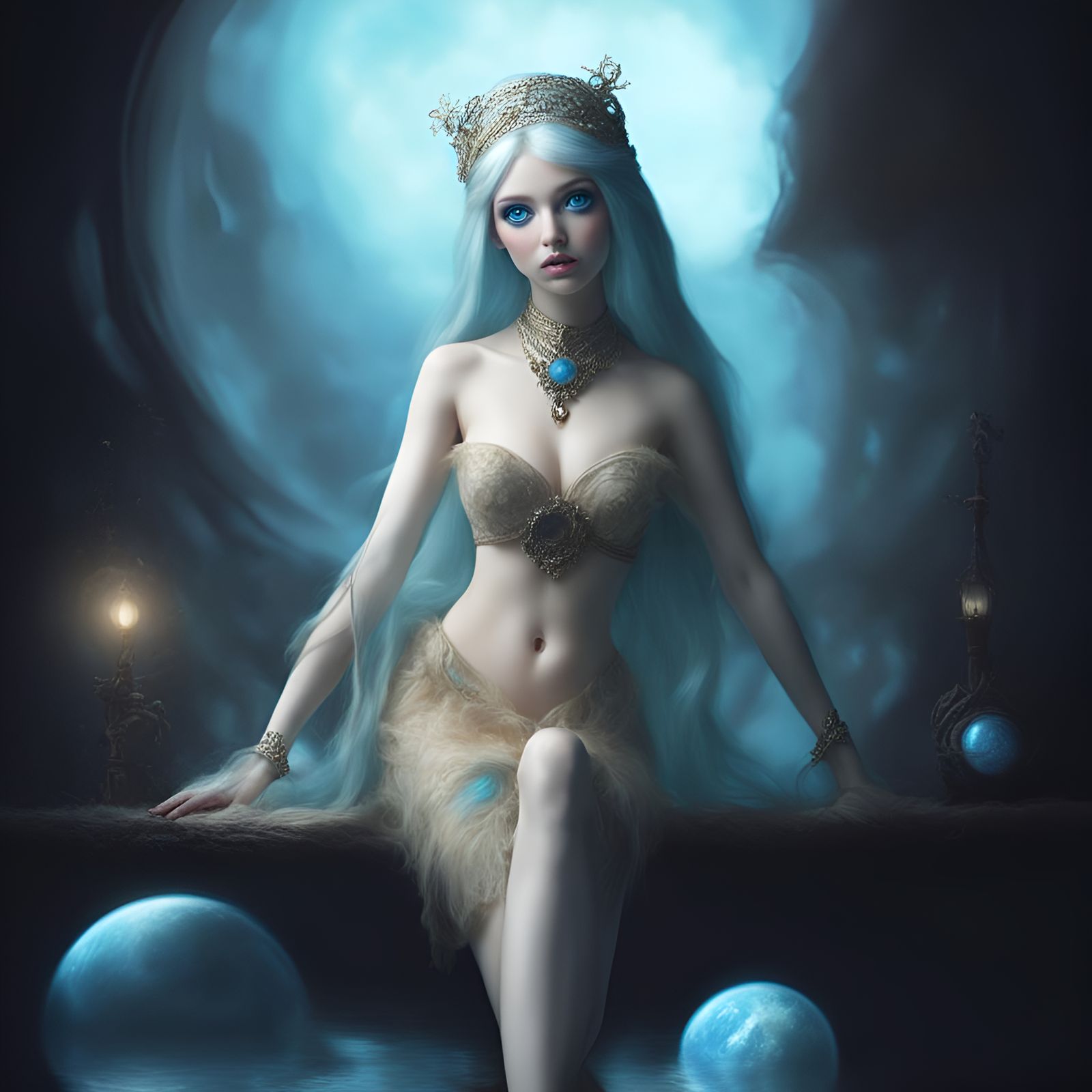 Cosmic Beauty with Doll Face and Blue Eyes