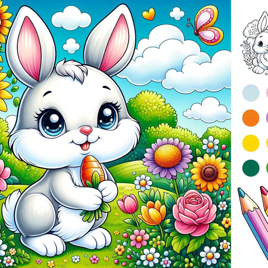 Cute Rabbit in a Vibrant Flower Garden