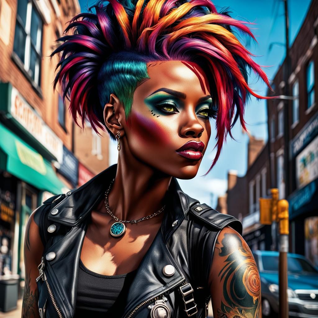 Punk Woman with Vibrant Hair in Comic Book Style