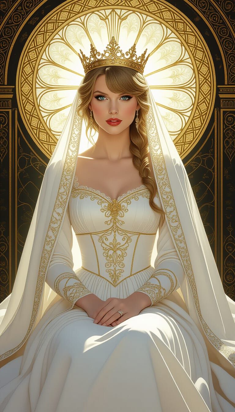 Taylor Swift as Holy Mary in Pre-Raphaelite Style