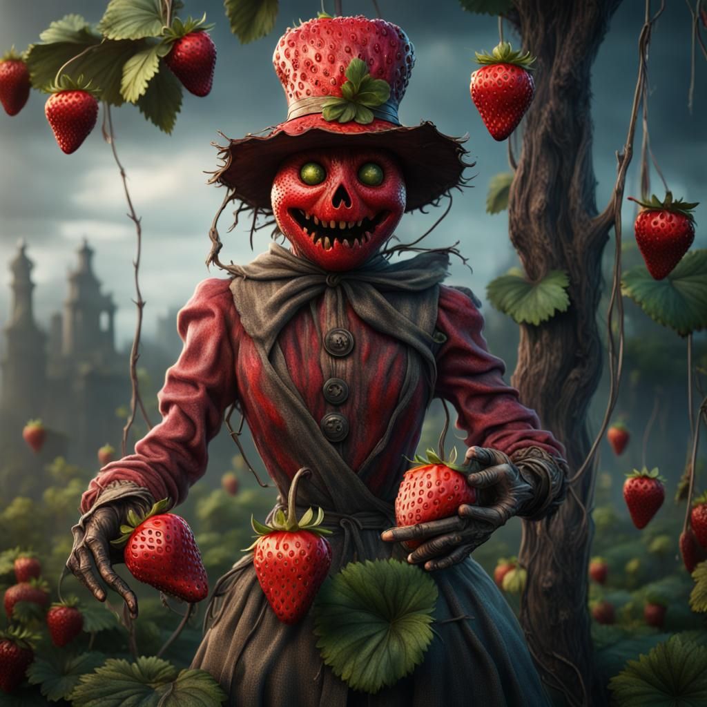 Scary Strawberry Scarecrow: Detailed Matte Painting