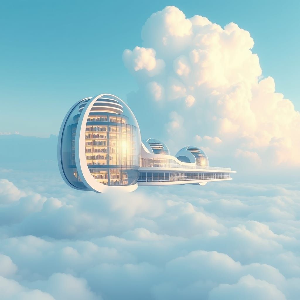 Futuristic Cloud Library in Minimalist Photograph