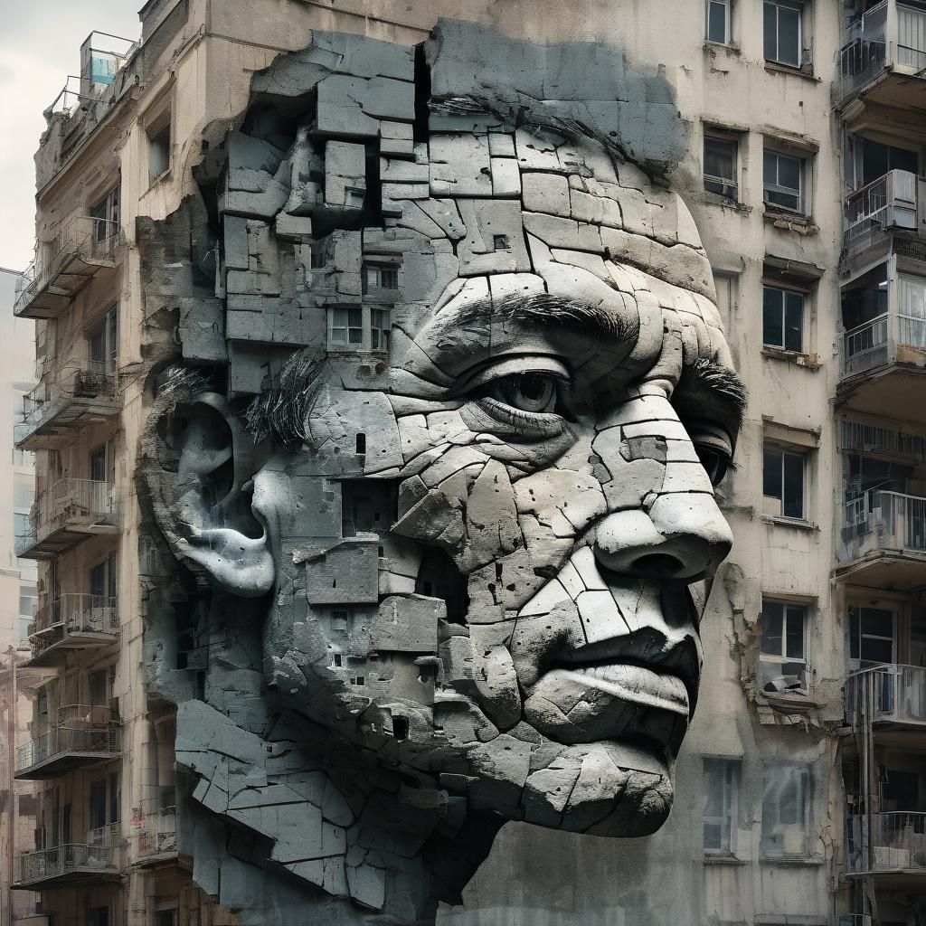Cement Face: Double Exposure Cityscape
