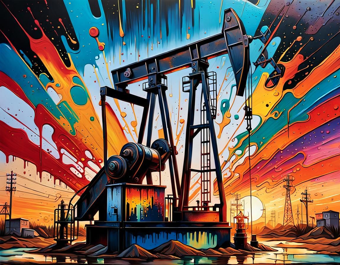 Oil Field Pump Jack in Vibrant Street Art
