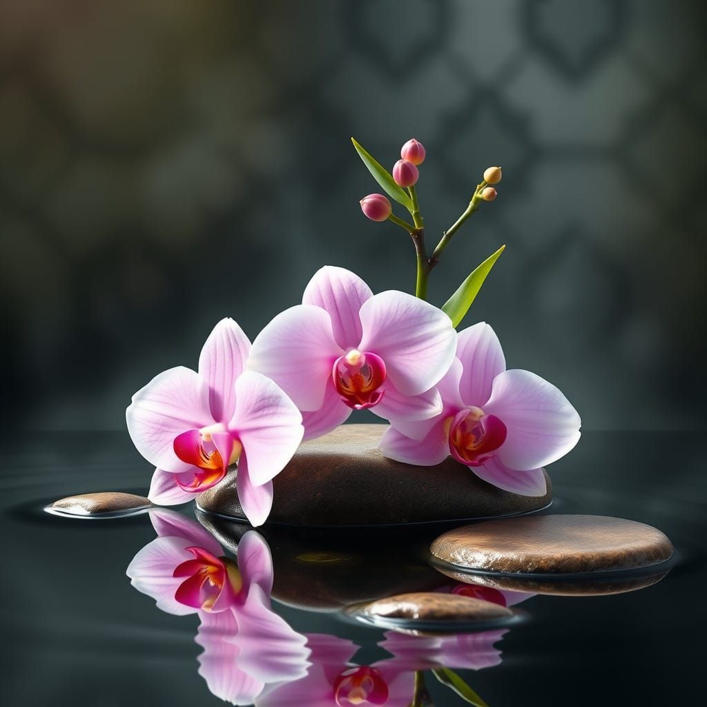 Delicate Orchids on Serene Water's Edge