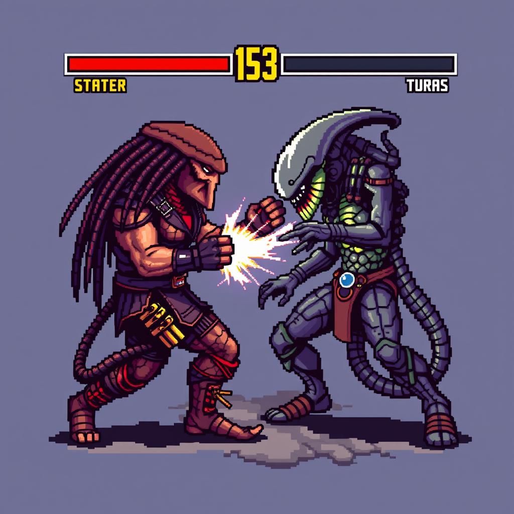 Predator vs Xenomorph in 8-bit Pixel Art