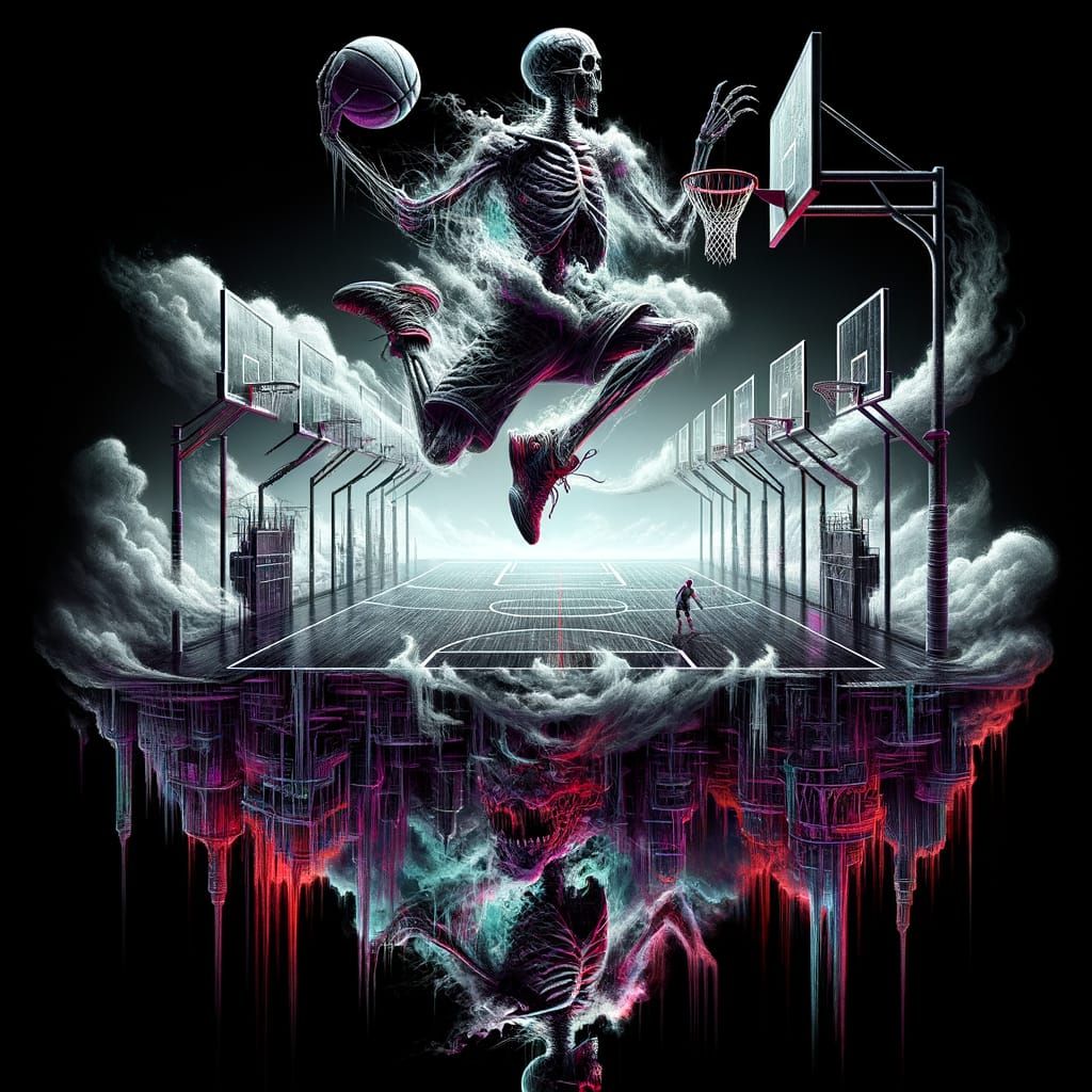Dystopian Basketball Player Double Exposure Digital Art