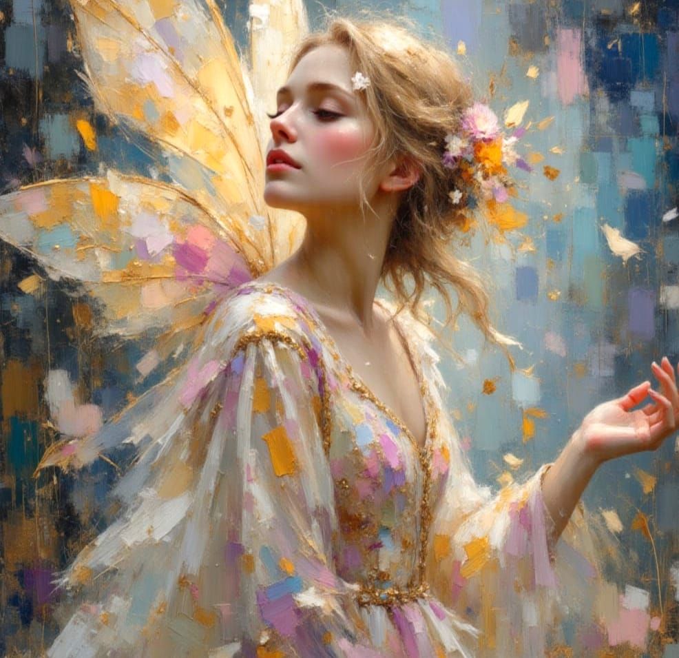Mystical Fairy Weaving Songs with Dreamy Impasto