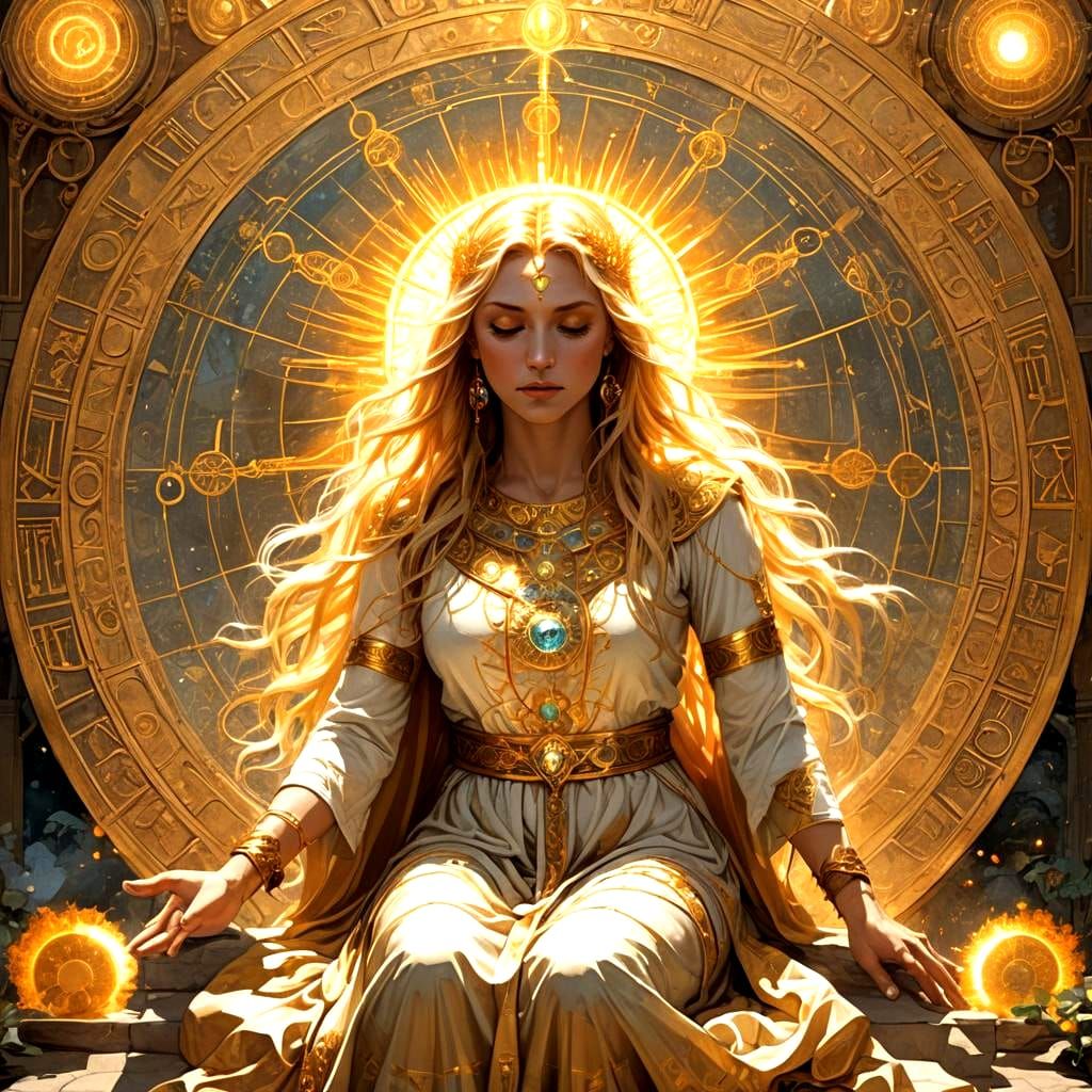 Radiant Woman Praying at Altar in Sunlight