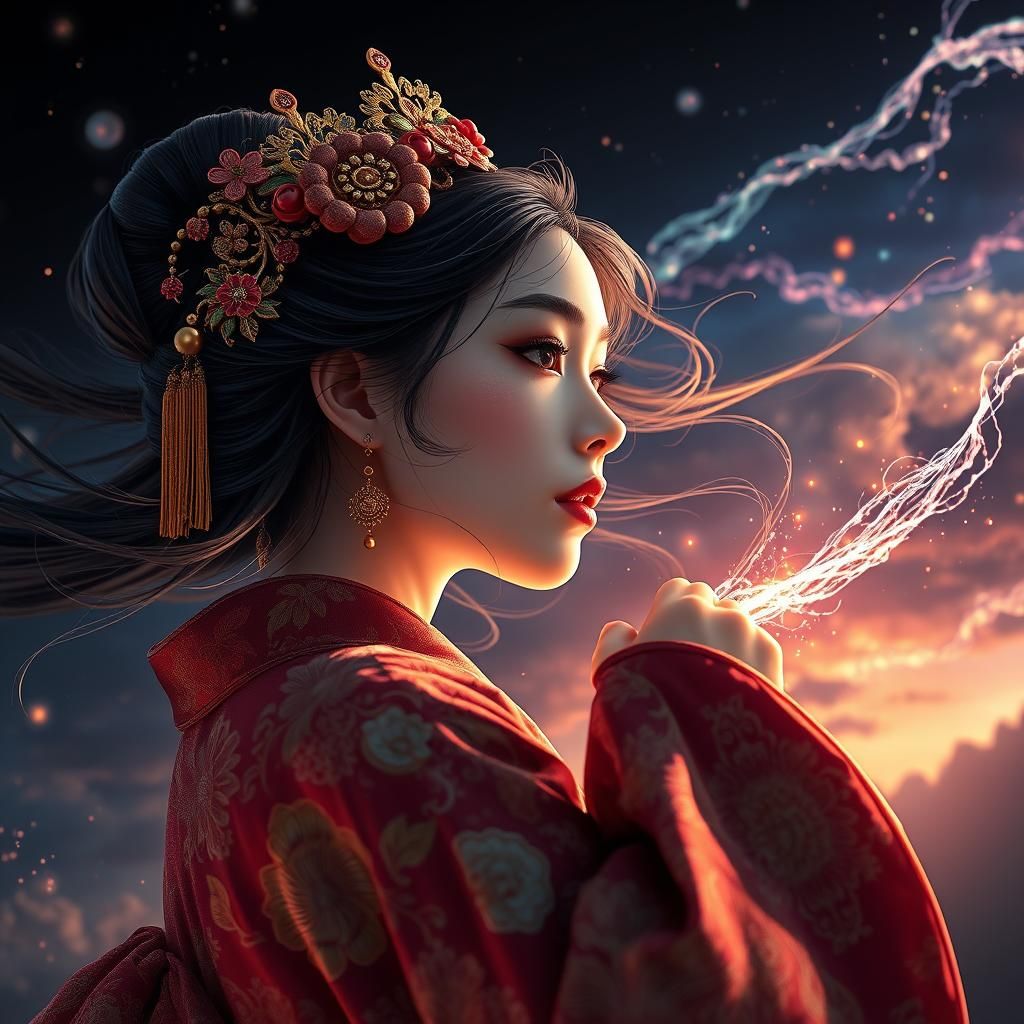 Nuwa Sewing the Sky: A Digital Art Portrait