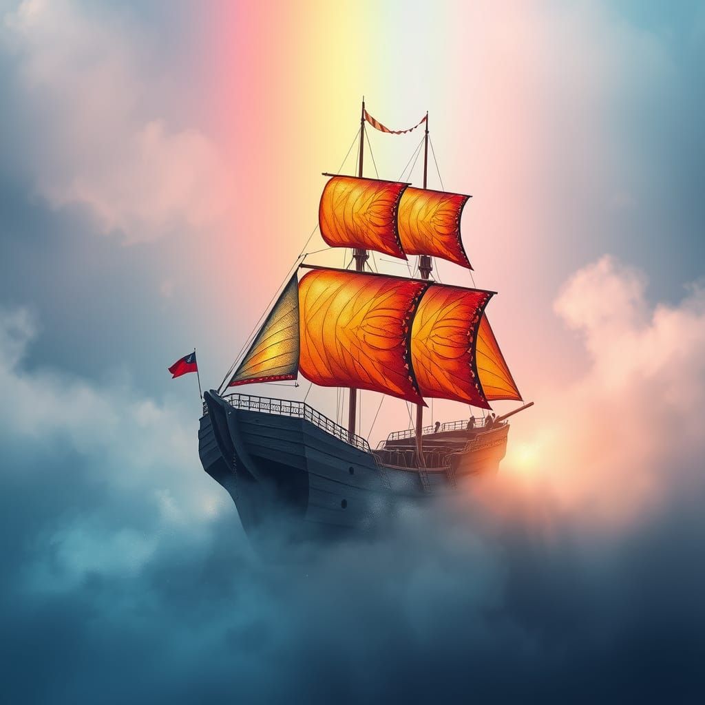 Butterfly Wing Ship on Rainbow Mist