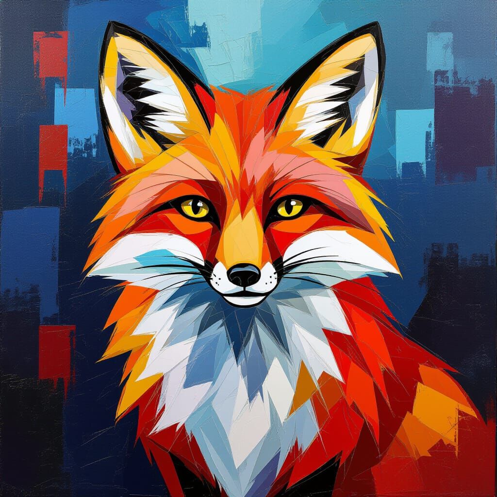 Red Fox Impasto Painting with Abstract Style