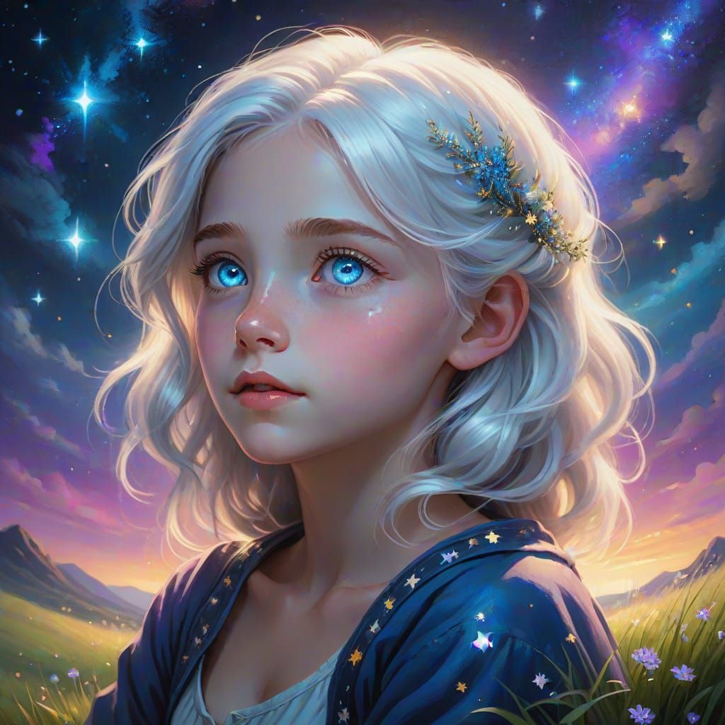 Fantasy Art Of Girl Gazing At Starry Night Sky