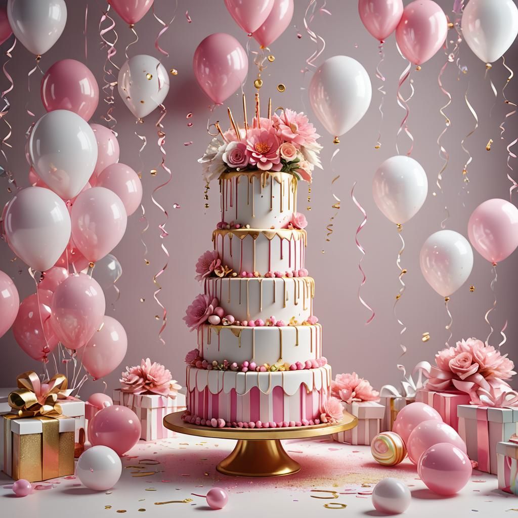 Neon Pink and White Birthday Celebration in 3D