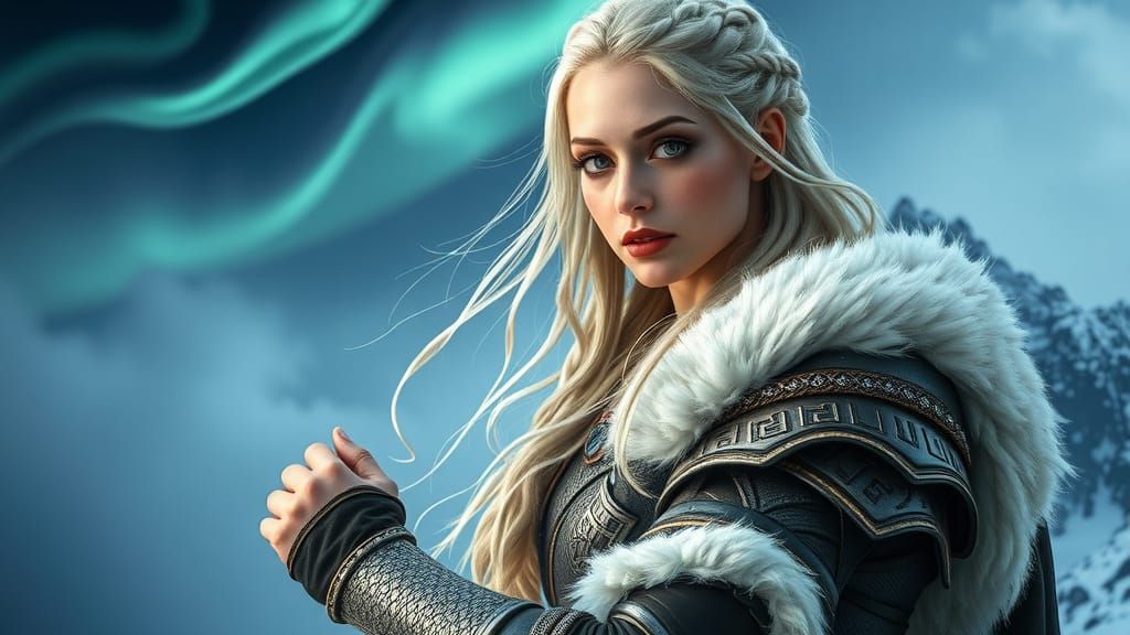 Viking Warrior Goddess on Windswept Cliff