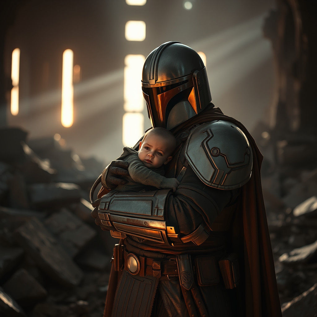 Mandalorian Warrior and Grogu: Twilight Protection