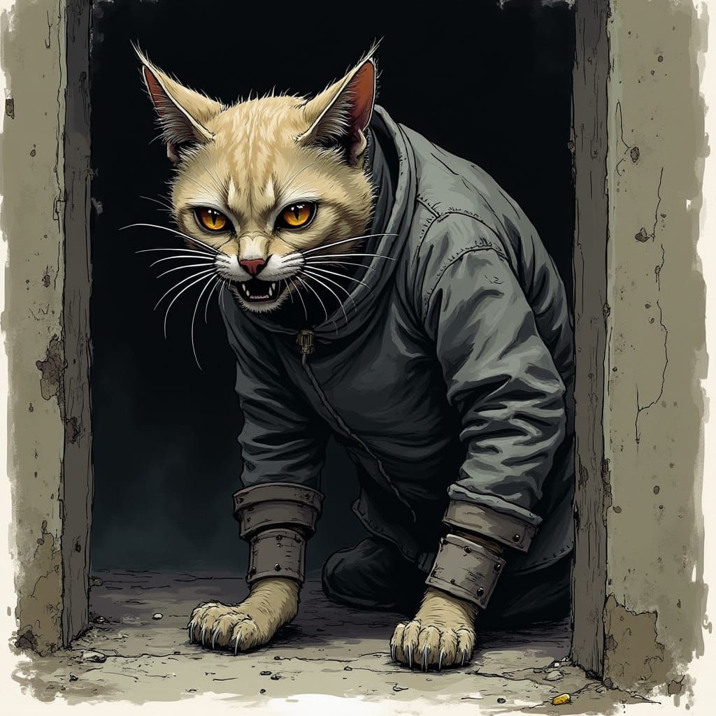 Menacing Cat Silhouette in Dark Sketch Art