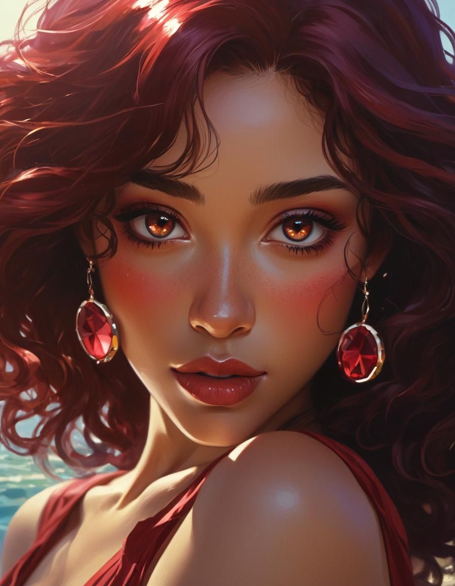 Realistic Garnet Portrait in Dark Cell-Shaded Style