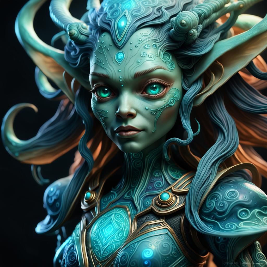 Bioluminescent Lovecraftian Doll Portrait in Porcelain Style