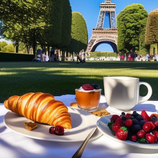 French Breakfast Picnic with Eiffel Tower View