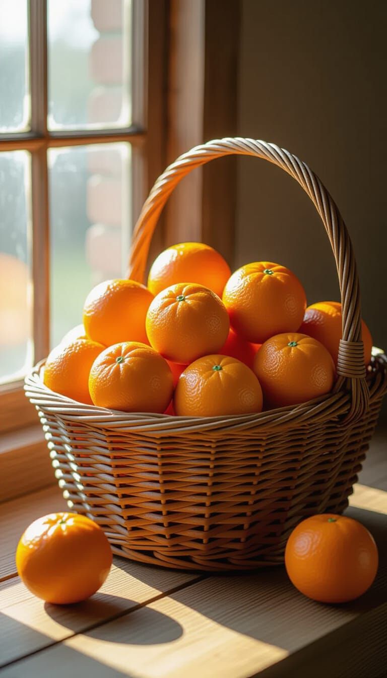 Vibrant Oranges in Rustic Basket Still Life